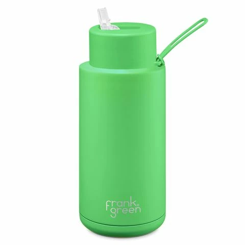 Frank Green - Neon Green Reusable Bottle W/Straw 1L 1 Frank Green - Neon Green Reusable Bottle W/Straw 1L