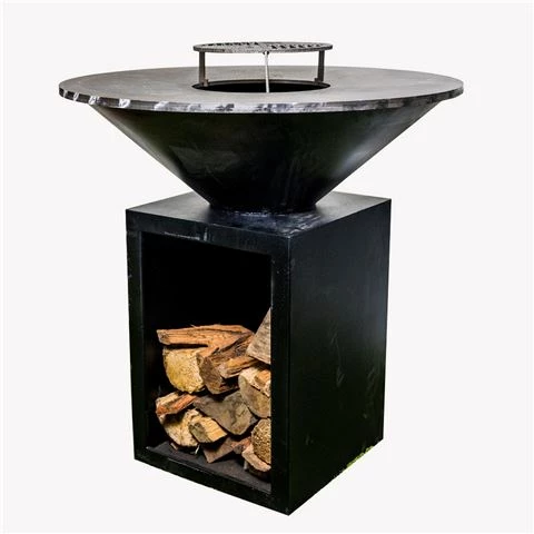 Flaming Coals - Round Black Firepit BBQ Wood Storage 100cm 1 Flaming Coals - Round Black Firepit BBQ Wood Storage 100cm