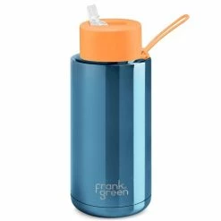 Frank Green - Ceramic Reusable Bottle W/Straw Lid Blue/Neon Orange 1L