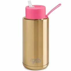 Frank Green - Ceramic Reusable Bottle W/Straw Lid Gold/Neon Pink 1L