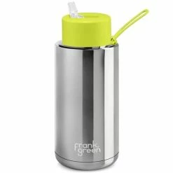 Frank Green - Ceramic Reusable Bottle W/Straw Lid Silver/Neon Yellow 1L