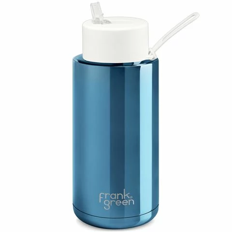 Frank Green - Ceramic Reusable Bottle W/Straw Lid Blue/Cloud 1L 1 Frank Green - Ceramic Reusable Bottle W/Straw Lid Blue/Cloud 1L