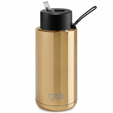 Frank Green - Ceramic Reusable Bottle W/Straw Lid Gold/Midnight 1L 1 Frank Green - Ceramic Reusable Bottle W/Straw Lid Gold/Midnight 1L